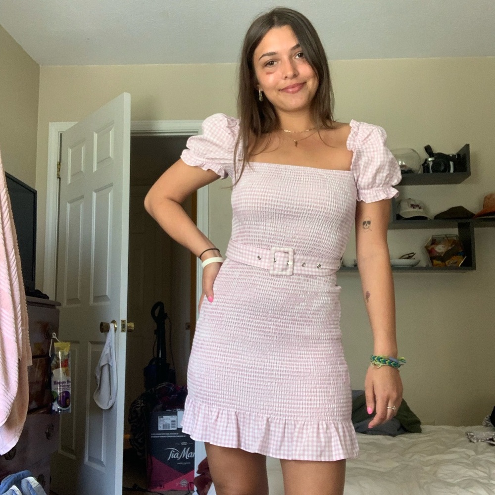 Gingham ruched dress